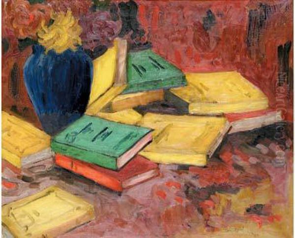 Nature Morte Aux Livres Oil Painting by Gaston Gosselin