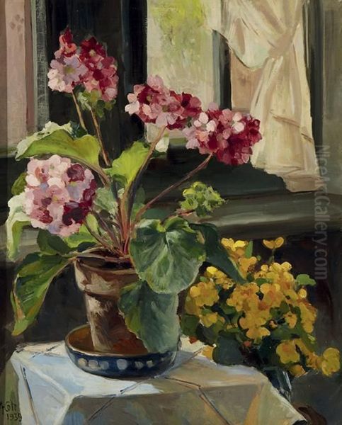 Flowers In An Interior Oil Painting by Maurice Goth