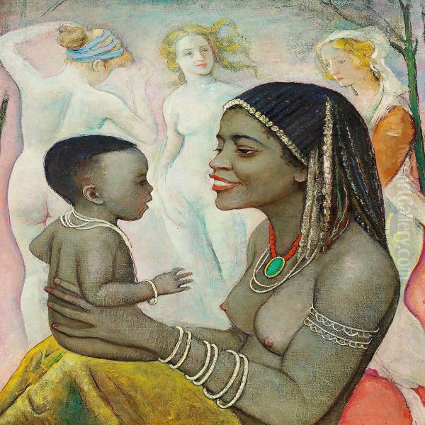 Mother And Child Oil Painting by Maurice Goth