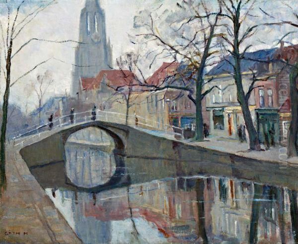 Oudegracht Te Delft Oil Painting by Maurice Goth