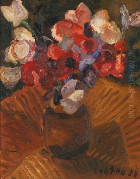 Bouquet D Anemones Oil Painting by Jacques Gotko