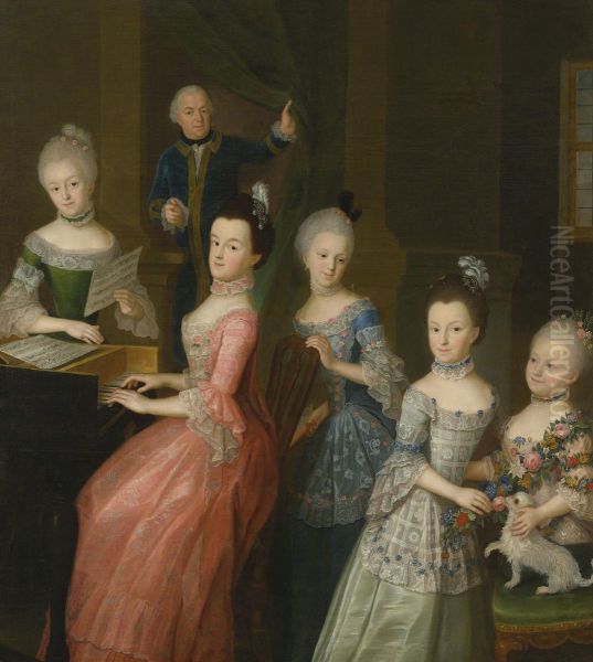 Portrait Of Count Johann Casemir Von Schlieben And His Five Daughters Oil Painting by Johann Gottlieb Becker