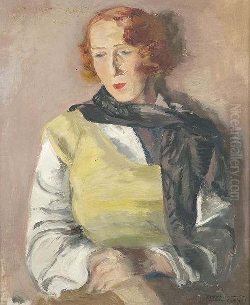 Portrait Of Red-haired Lady Oil Painting by Leopold Gottlieb