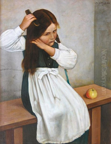 Fillette A La Coiffure Oil Painting by Marcin Gottlieb