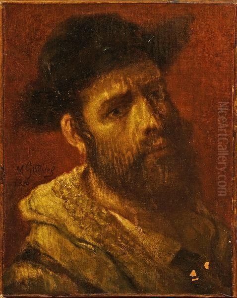 Portrait D'un Jeune Juif Portant Son Chale De Prieres. Oil Painting by Moritz, Maurycy Gottlieb