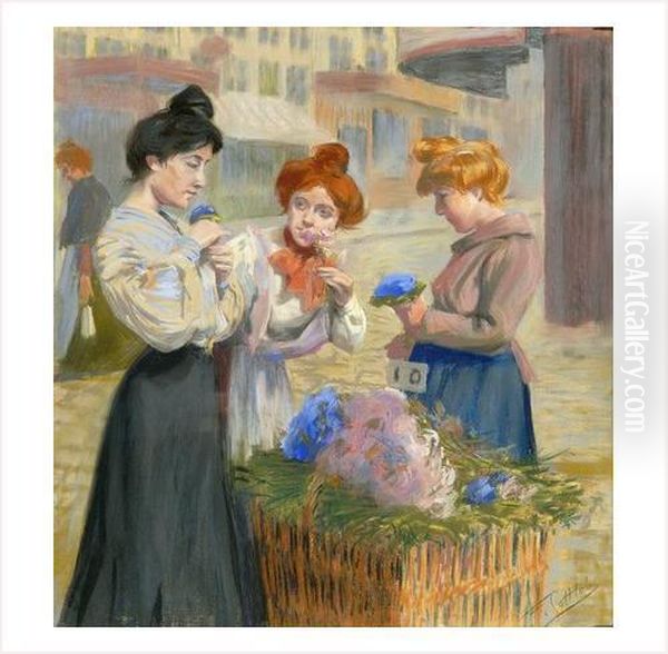 La Marchande De Fleurs Oil Painting by Fernand Louis Gottlob