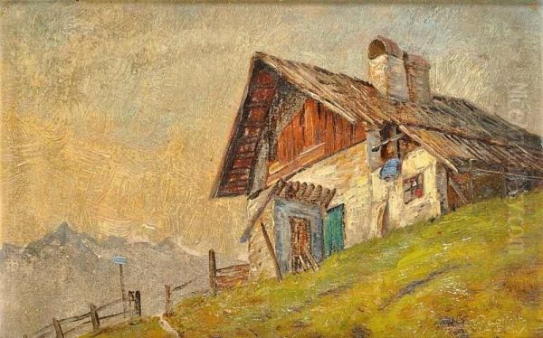 Analpine Hut Oil Painting by Paul Gotz-Racknitz