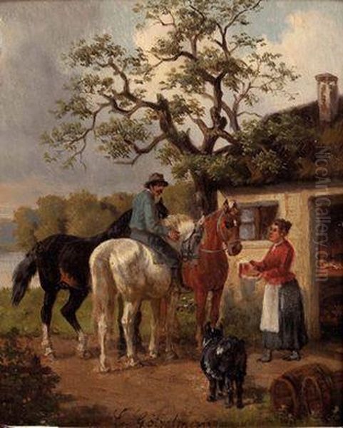 Der Pferdehandler Bei Einer Rast Oil Painting by Eduard Gotzelmann