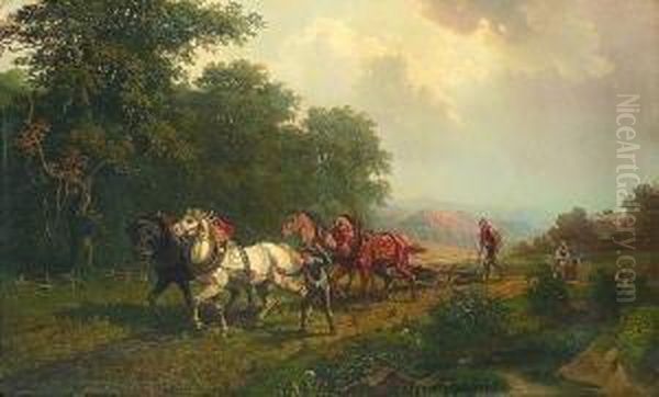 Sommerlandschaft Mit Pflugenden
 Bauern Oil Painting by Eduard Gotzelmann