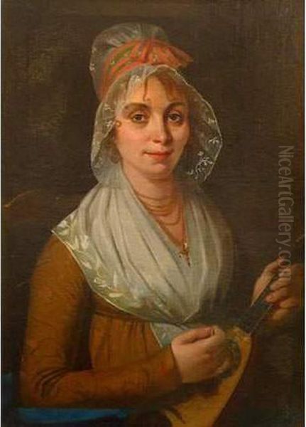 Portrait D'une Provencale A La Mandoline. Oil Painting by Innocent Louis Goubaud