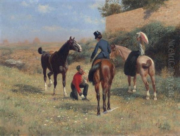 Before The Hunt Oil Painting by Jean Richard Goubie