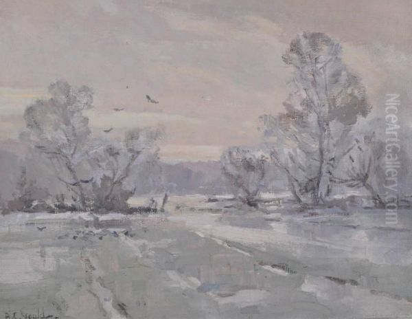 Snow Covered Landscape Oil Painting by Alexander Carruthers Gould