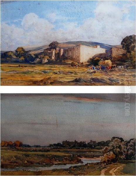 Cattle Grazing And Castle Beyond &harvest Scene Oil Painting by Alexander Carruthers Gould