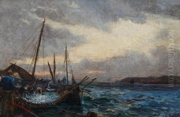 Unloading The Catch Oil Painting by Alexander Carruthers Gould