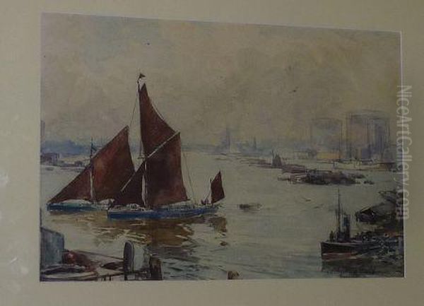 Thames Barges Oil Painting by Alexander Carruthers Gould