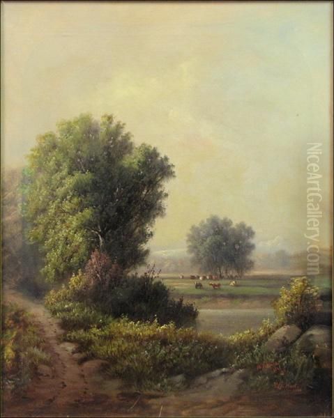 Landscape Withcattle Oil Painting by Gould John H. & Hart William M.