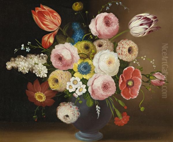 Flowers In A Blue Jug Oil Painting by William Buelow Gould