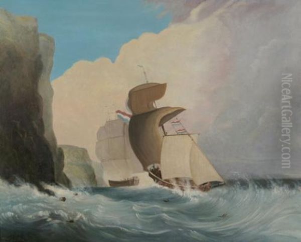 Sailing Ships Off A Rocky Coast Oil Painting by William Buelow Gould