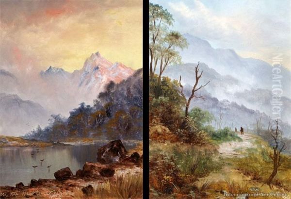 On The West Coast & Buffalo Mountains - A Pair Oil Painting by Edmond, Edward Gouldsmith