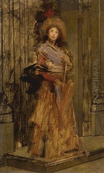 A Sketch Of A Young Woman In A Doorway Oil Painting by Jules Adolphe Goupil