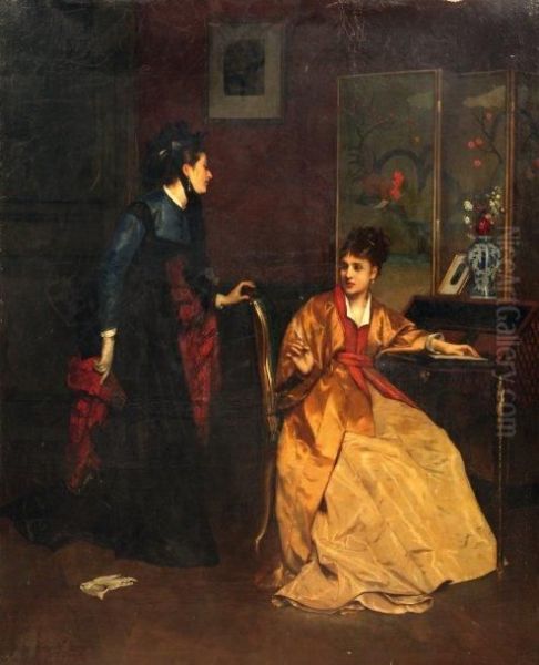 Deux Elegantes Dans Un Interieur Oil Painting by Jules Adolphe Goupil