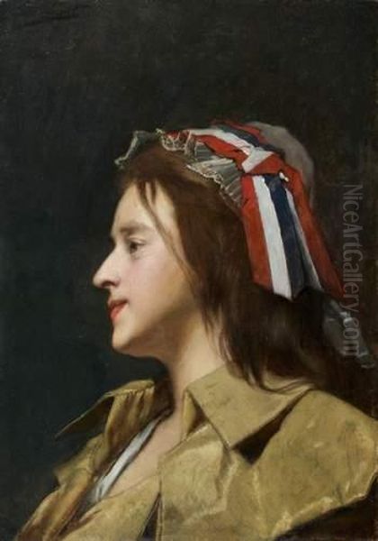 Jeune Femme A La Cocarde Oil Painting by Jules Adolphe Goupil