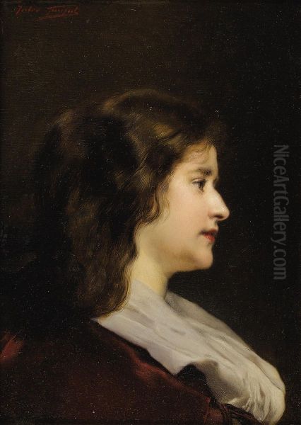 Profile Of An Elegant Woman In Red Oil Painting by Leon Lucien Goupil