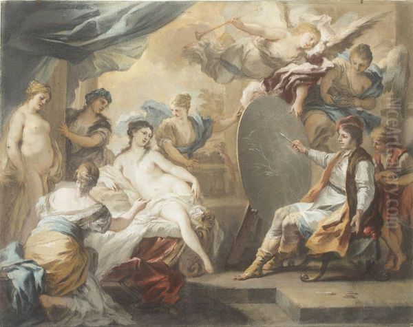 Zeuxis Painting Helena, After Solimena Oil Painting by Joseph Goupy