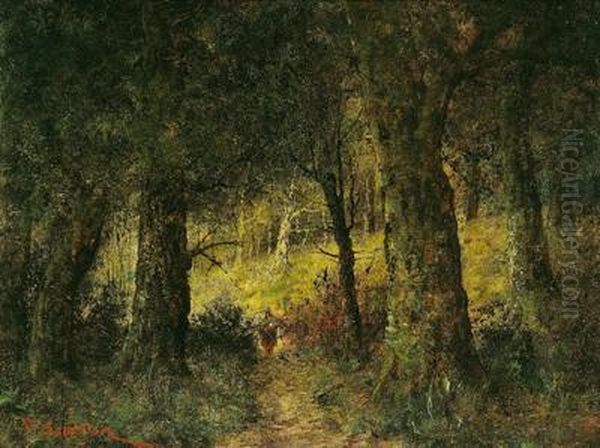 Reisigsammlerin Im Wald Oil Painting by Raphael Gourdon