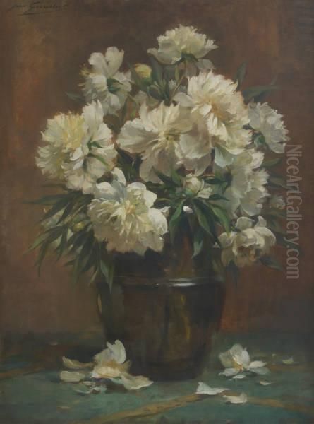 Vase Fleuri De Pivoinesblanches Oil Painting by Jean-Leon Gouweloos