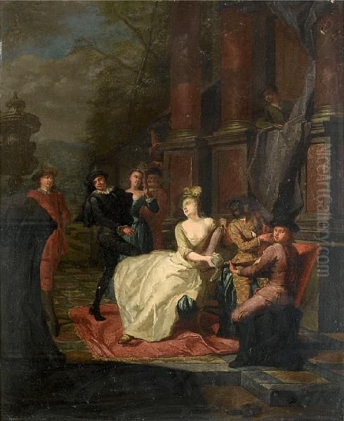 An Elegant Company Making Music On A Terrace Oil Painting by Hendrik Govaerts