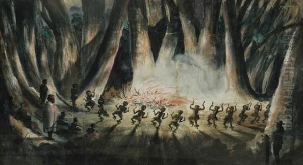 Watching The Corroboree Oil Painting by William Romaine Govett