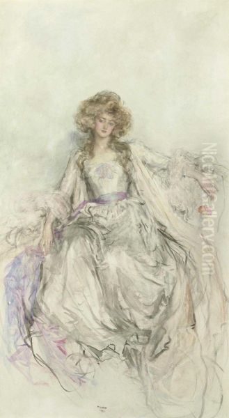 An Elegant Lady In An Evening Gown Oil Painting by Mary L. Gow