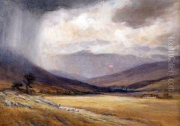 Extensive Mountain Landscape Oil Painting by George Russell Gowans