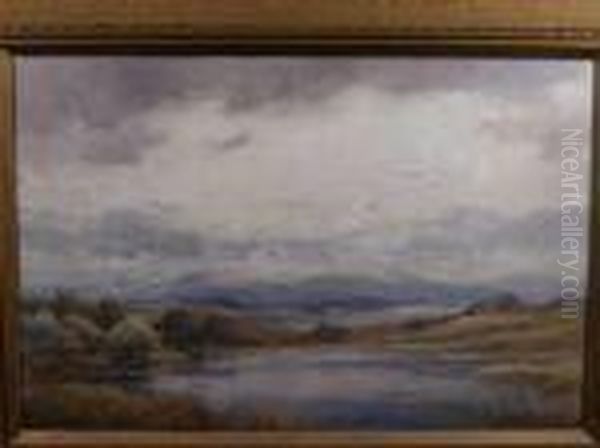 Cattlebeside A Pond In A Cloudy Landscape Oil Painting by George Russell Gowans