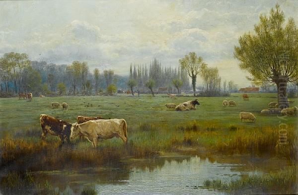 Cattle Watering Oil Painting by Colonel G.R. Brown