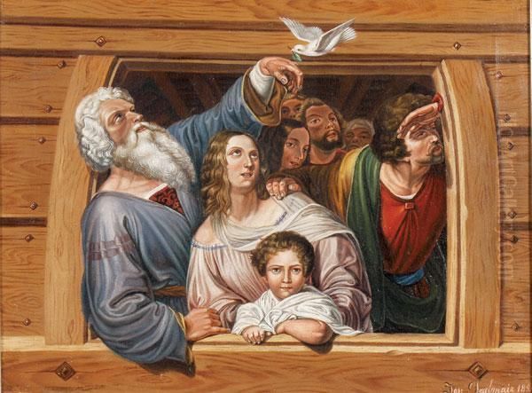 Noah And His Family Aboard The Ark Oil Painting by Joseph Grabmair