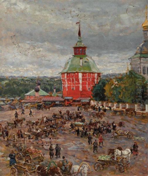 Market Day Oil Painting by Ivan Mikhailovich Grabovsky