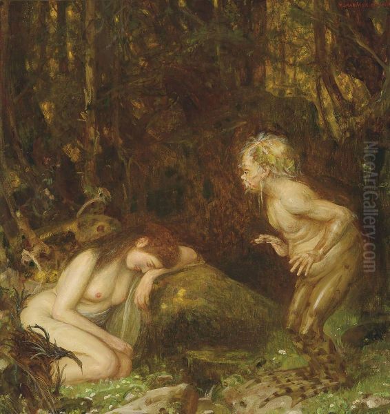 A Water Sprite Consoling A Nymph Oil Painting by Paul Grabwinkler