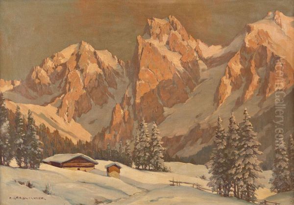 Alpenlandschaft Im Winter Oil Painting by Peter Grabwinkler