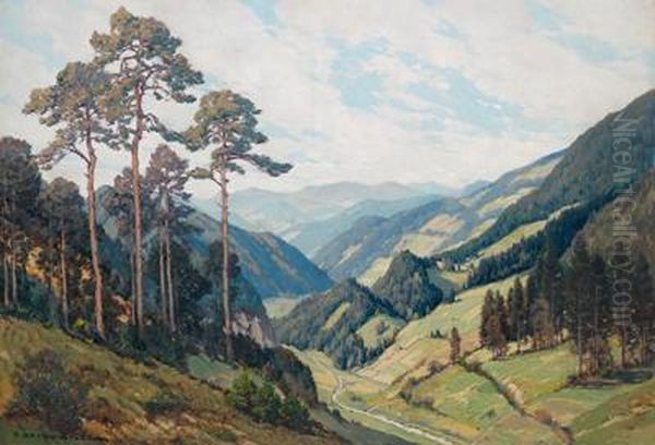 Blick Ins Tal Oil Painting by Peter Grabwinkler