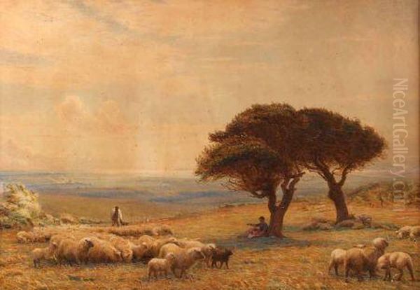 Extensive Landscape With Figures And Sheep Oil Painting by Alfred Fitzwalter Grace