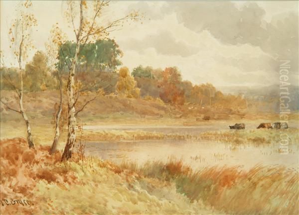 Cattle In Awater Meadow Oil Painting by James Edward Grace