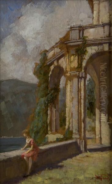 Giovane Donna In Riva Al Lago Oil Painting by Napoleone Luigi Grady