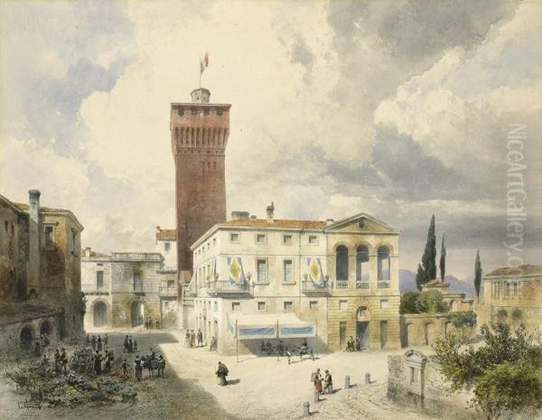 Vicenza Mit Dem Torrione Di Porta Castello Oil Painting by Carl Georg Anton Graeb