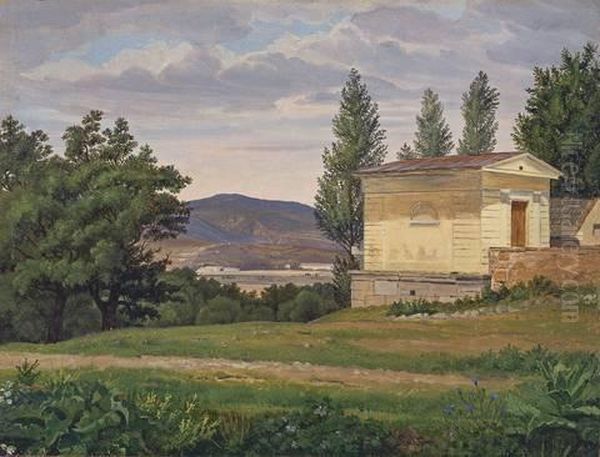 Blick In Landschaft Mit Kleinem Gebaude Rechts Oil Painting by Paul Graeb