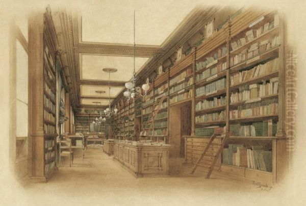 Interieur Eines Bibliothekssaals Th Oil Painting by Paul Graeb