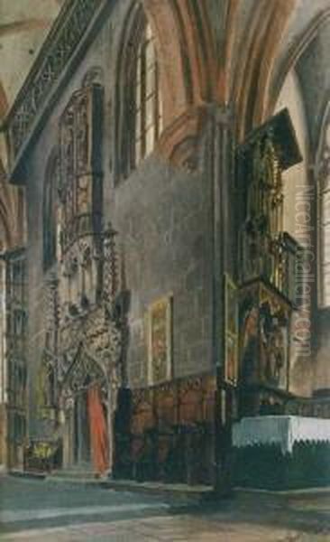 Kircheninneres. Ol Auf Malkarton. 39 X 26 Cm. Rechts Unten Signiert. Gerahmt. Oil Painting by Paul Graeb