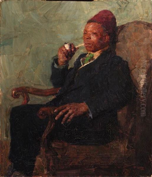 Man Smoking A Pipe Oil Painting by Otto Graeber