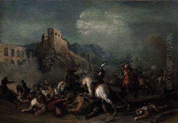 Battaglia Tra Cavalieri Turchi E Cristiani Oil Painting by Gustav Graef